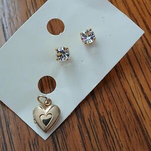 Small "Gold" Locket And Glass Stud Earrings